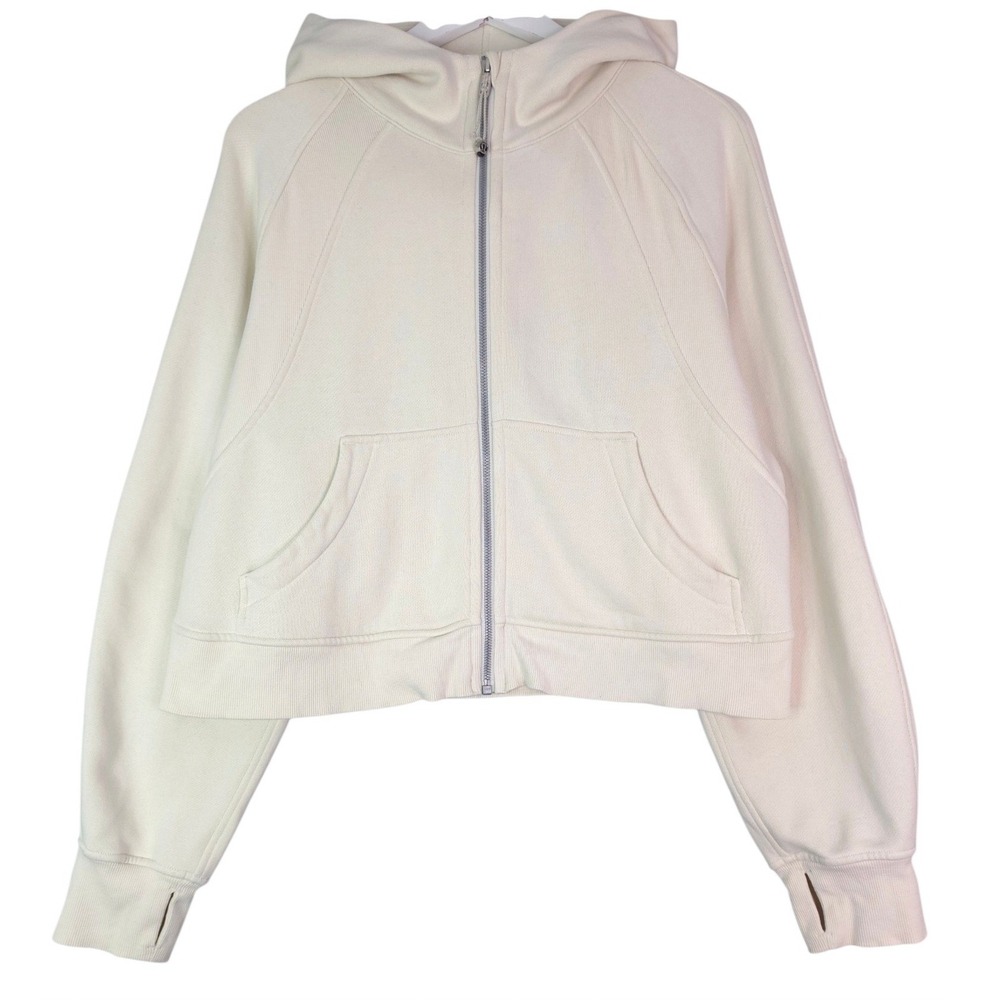 Lululemon Scuba Oversized Full Zip Hoodie Women M/L Cream Cotton Fleece Cropped